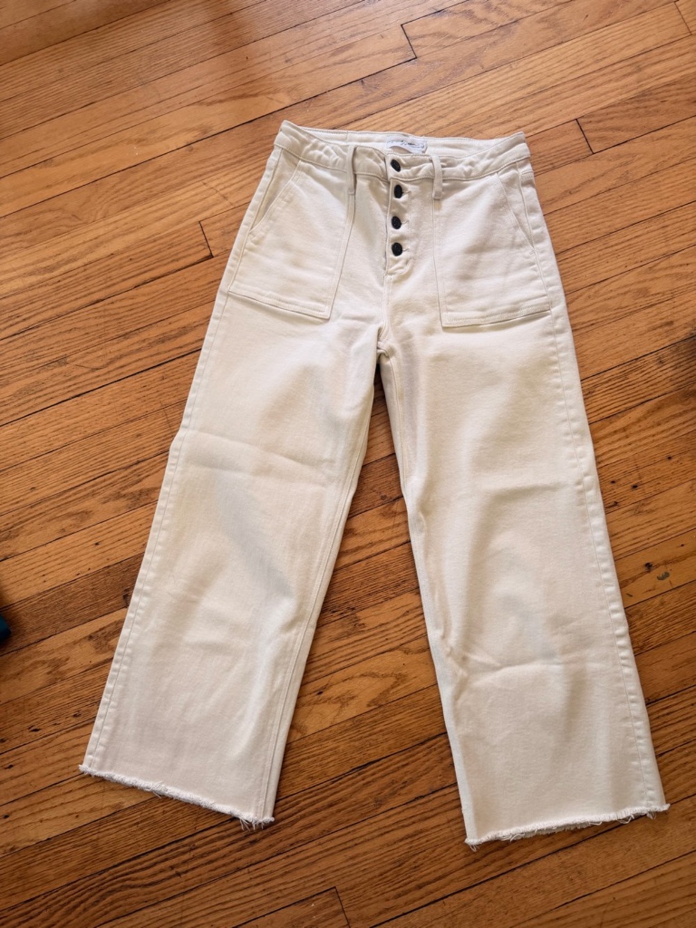 Carly Jeans Los Angeles Raw Hem Pants Cream Size 3 (26-27)